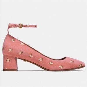 Coach Pink Floral Suede Ankle Strap Pumps, size 10